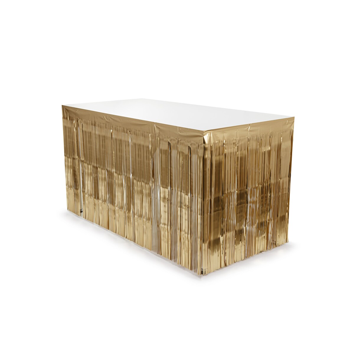 Lametta Tischrock 300x80cm glänzende Tischumrandung Fransen goldene Tischverkleidung Tischdeko & Party Glitzer Deko Gold