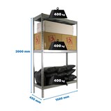 thumbnail of SimonRack Industrieregal, 2000x1500x450 mm, 400 kg am Biegepunkt, 3 Metallböden, Garagenregal, Verzinkt- Ecoforte