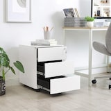 thumbnail of Rollcontainer aus Metall, Metallschrank 55 x 39 x 45 cm mit 3 Schubladen, vormontiert, Druckerwagen, mobiler Aktenschrank,  weiß
