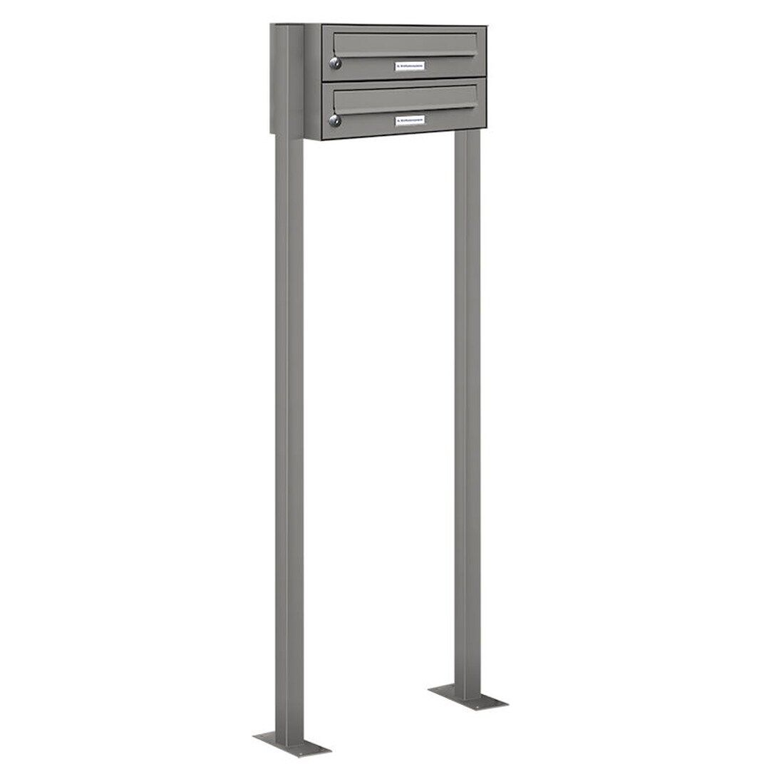 AL Briefkastensysteme 2 Fächer Premium Stand Briefkasten Anlage in RAL 9007 Aluminium Grau, Post A4, robust, wetterfest, Artikelnummer: 132P2S1P9007