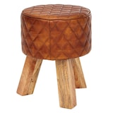 thumbnail of Sitzhocker Echtleder / Massivholz 35x46x35 cm Modern Fußhocker Rund, Turnbock Lederhocker Braun, Kleiner Hocker Gepolstert, Holzhocker mit