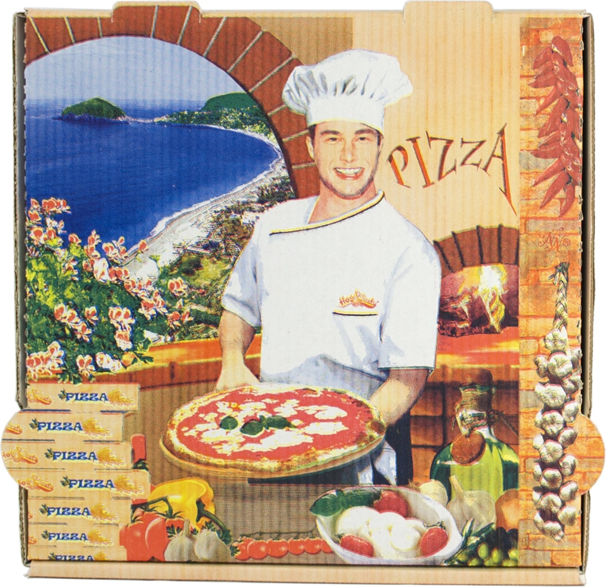 Cajas de pizza 'thepack' 330 g/m2 33x33x3,8 cm blanco cartón ondulado microcanal (100 unid