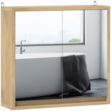 thumbnail of Armario de baño con espejo con 2 puertas y estante ajustable mueble colgante de baño para aseo estilo moderno 48x14,5x45 cm natural