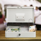 thumbnail of Relaxdays Geldkassette abschließbar, Münzeinsatz & 4 Scheinfächer, Geldkasse Eisen, HxBxT: 8,5 x 30,5 x 24,5 cm, schwarz