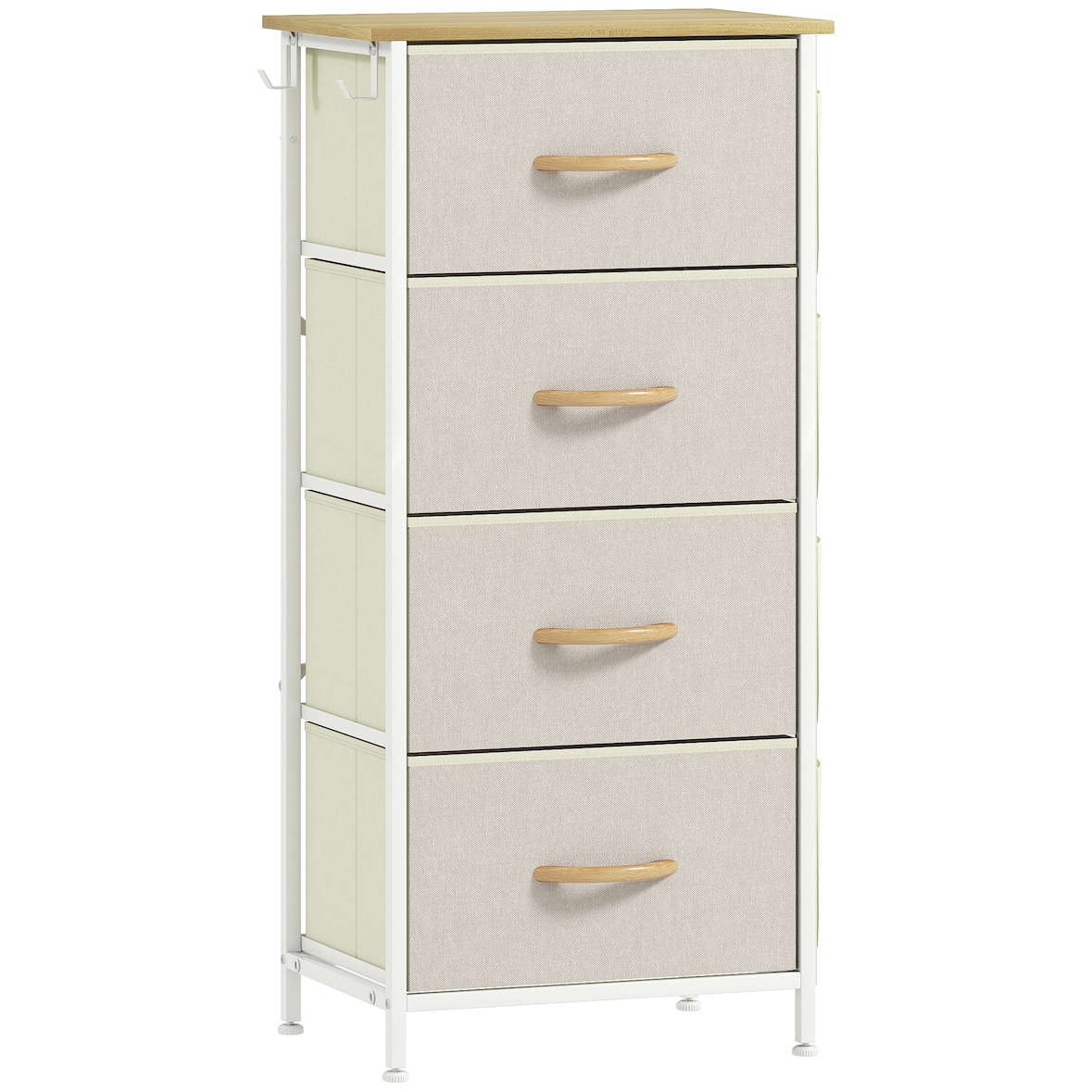 HOMCOM cajonera de tela cómoda con 4 cajones 4 bolsillos laterales 2 ganchos y estructura de acero cómoda para dormitorio pasillo beige