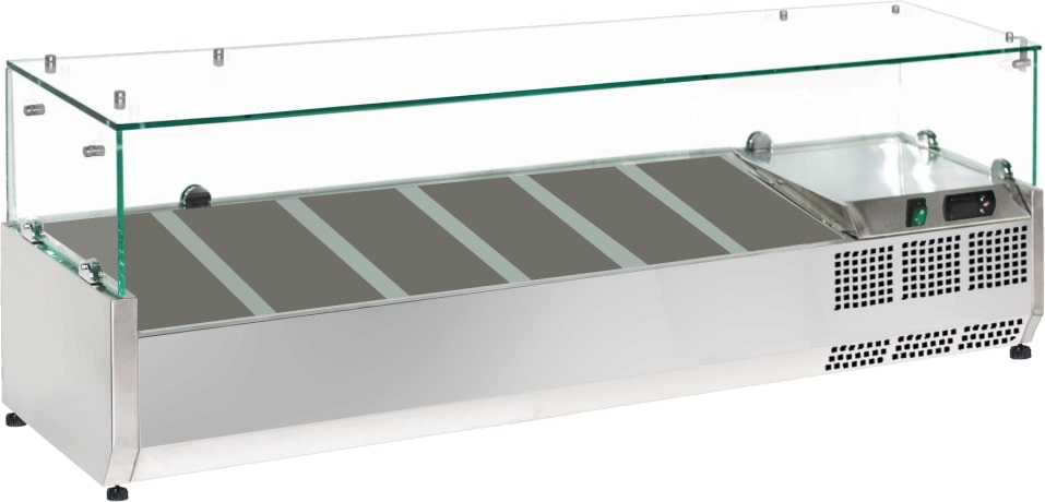 Zutatenkühlschrank mit vitrine für 6 gn 1/4 behälter - 1400x335x440 mm - 160 W 230/1V - 7614140V Eurast