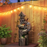 thumbnail of Outsunny fuente de agua 2 en 1 con casita para pájaros iluminación LED fuente decorativa en cascada de 4 niveles 34,5x29,5x92 cm multicolor