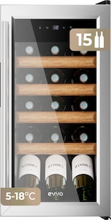thumbnail of EVVO Vinoteca para 15 botellas VT15 Inox, compresor de alto rendimiento, 5–18ºC regulable, silenciosa 41 dB, panel táctil, luz LED interior