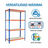 thumbnail of Maderclick schraubenloses Metallregal 4 Böden. Farbe blau/orange/holz 1500x1200x400 mm