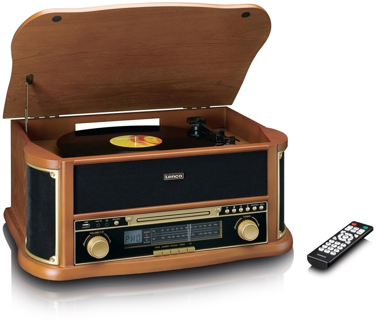 LENCO TCD-2551 Plattenspieler Holzgehäuse USB Kassette, Holz.