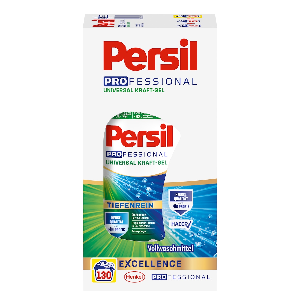 Persil Professional Universal Gel, Flüssigwaschmittel mit Tiefenrein Plus-Technologie, wirksam schon bei 20 °C, 2 x 65 Waschladungen