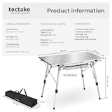 thumbnail of tectake Table de camping Tina en aluminium, pliable et réglable en hauteur 90 x 52 x 47 - 70 cm Argent