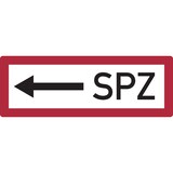 thumbnail of Feuerwehrschild, SPZ (Sprinklerzentrale) mit Pfeil nach links - DIN 4066 - 297x105 mm Folie selbstklebend