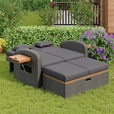 thumbnail of Merax Garten-Lounge-Sessel-Set für 2 Personen, graues Rattan, verstellbare Rückenlehne, Beistelltisch aus Akazienholz, als Outdoor-Bett nutzbar