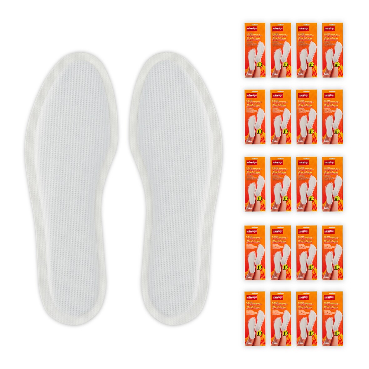 Relaxdays Sohlenwärmer, 20 Paar, Größe L, Wärmeeinlagen für Schuhe, 8h warme Füße, luftaktiviert, selbstwärmend, weiß