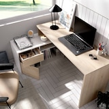 thumbnail of Dmora Scrivania Gardena, Scrittoio multiposizione da ufficio o cameretta, Tavolo da studio angolare multiuso, 139x92h75 cm, Bianco e Rovere