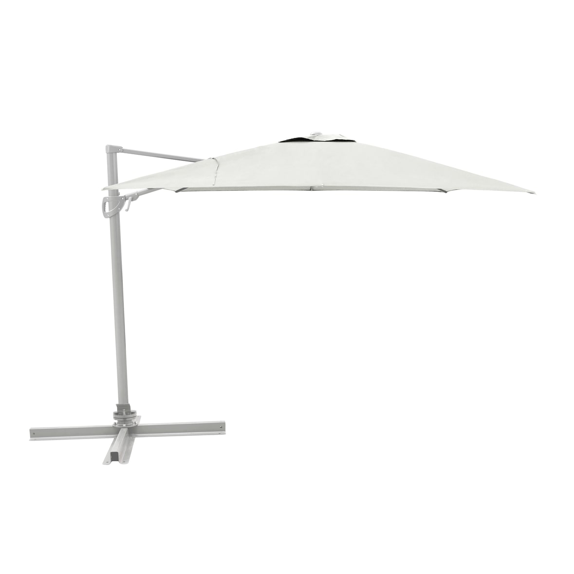 METRO PROFESSIONAL Guarda-sol quadrado suspenso, sem aba, alumínio/aço, 3 x 3 m, com função de manivela e inclinação, branco/platina