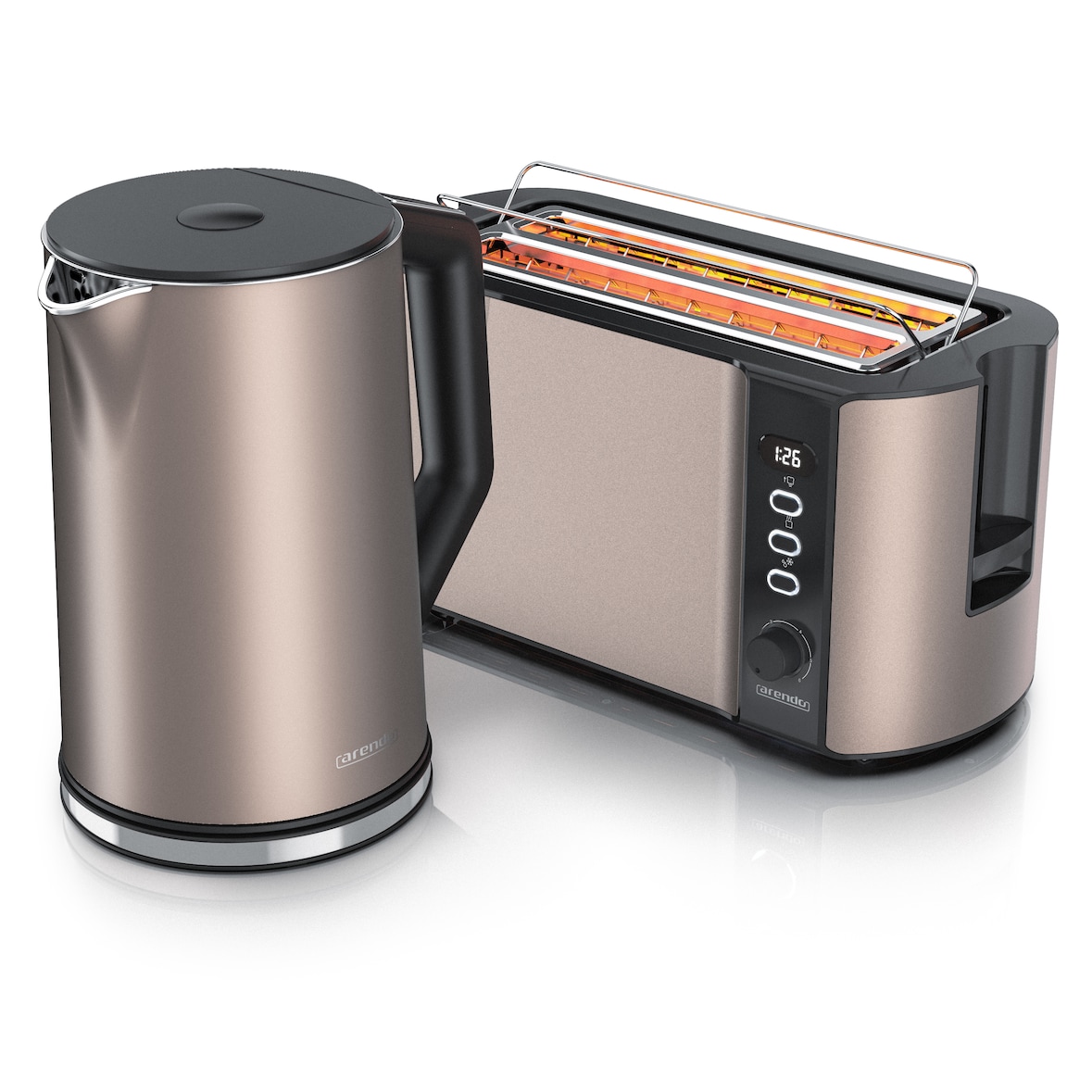 Arendo Frühstücks-Set, Wasserkocher 1,5l, Langschlitz Toaster für 4 Scheiben, Beige