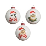 thumbnail of 12 Weihnachtskugeln 8cm Glas Motiv Katze Weihnachtsmütze Christbaumkugeln weiß