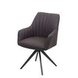 thumbnail of Esszimmerstuhl HWC-H73, Küchenstuhl Stuhl Armlehnstuhl, Retro Stahl Stoff/Textil ~ grau-braun