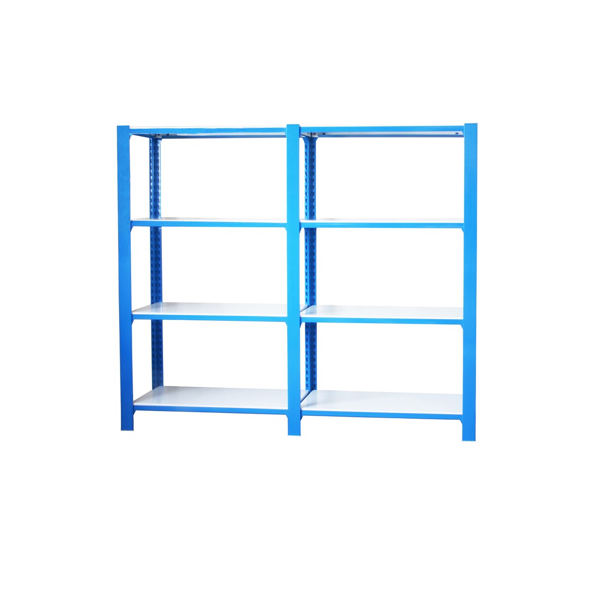 Módulo de 2 estantes Officlick com 4 prateleiras cada. Azul/branco 1500x1800x400 mm