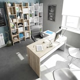 thumbnail of Dmora Scrivania Greensboro, Scrittoio multifunzione reversibile da ufficio con cassettiera, 145x108h73 cm, Rovere e Bianco