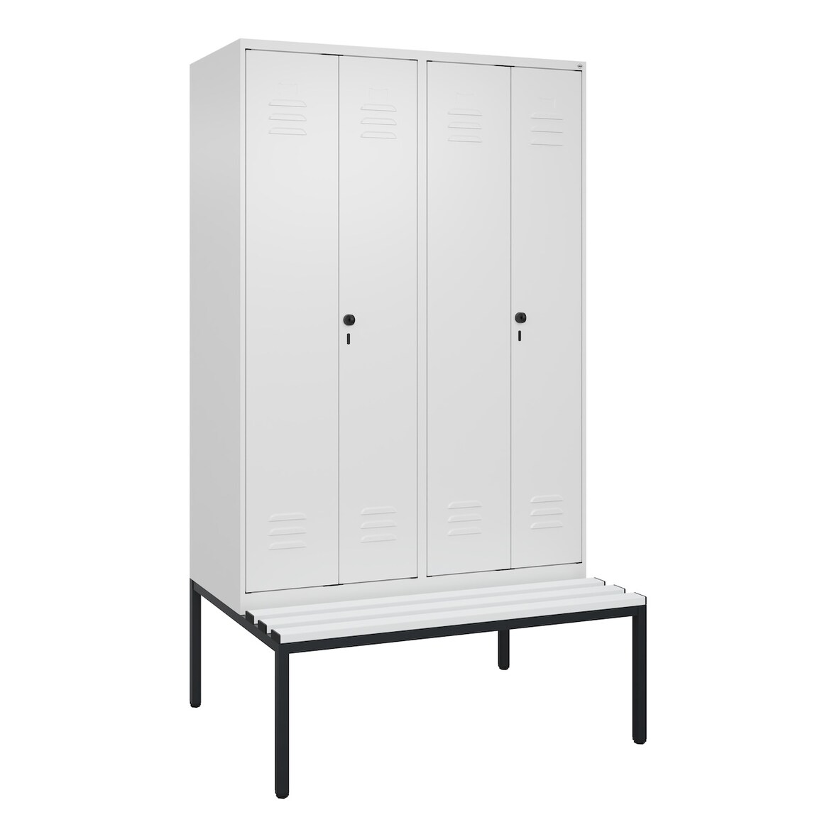 C+P Doppel-Spind Classic PLUS Kunststoff untergebaute Bank, 4 Abteile, Trennwand, HxBxT 212x120x82cm, Sicherheitsdrehriegel, Verkehrsweiß von PROREGAL