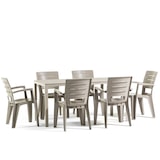 thumbnail of Ensemble table et 6 chaises d’extérieur, table rectangulaire 156x78 cm, structure en fer et chaises en résine avec accoudoirs - Thomas+Anita/Champagne