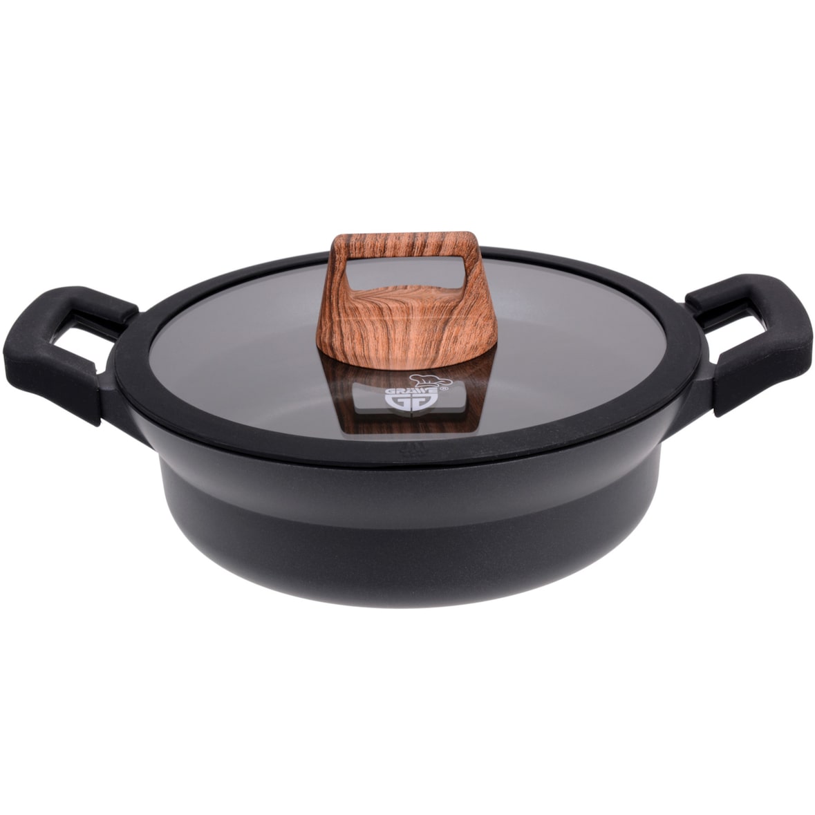 GRÄWE Servierpfanne 28 cm mit Glasdeckel, Serie Alu-Line