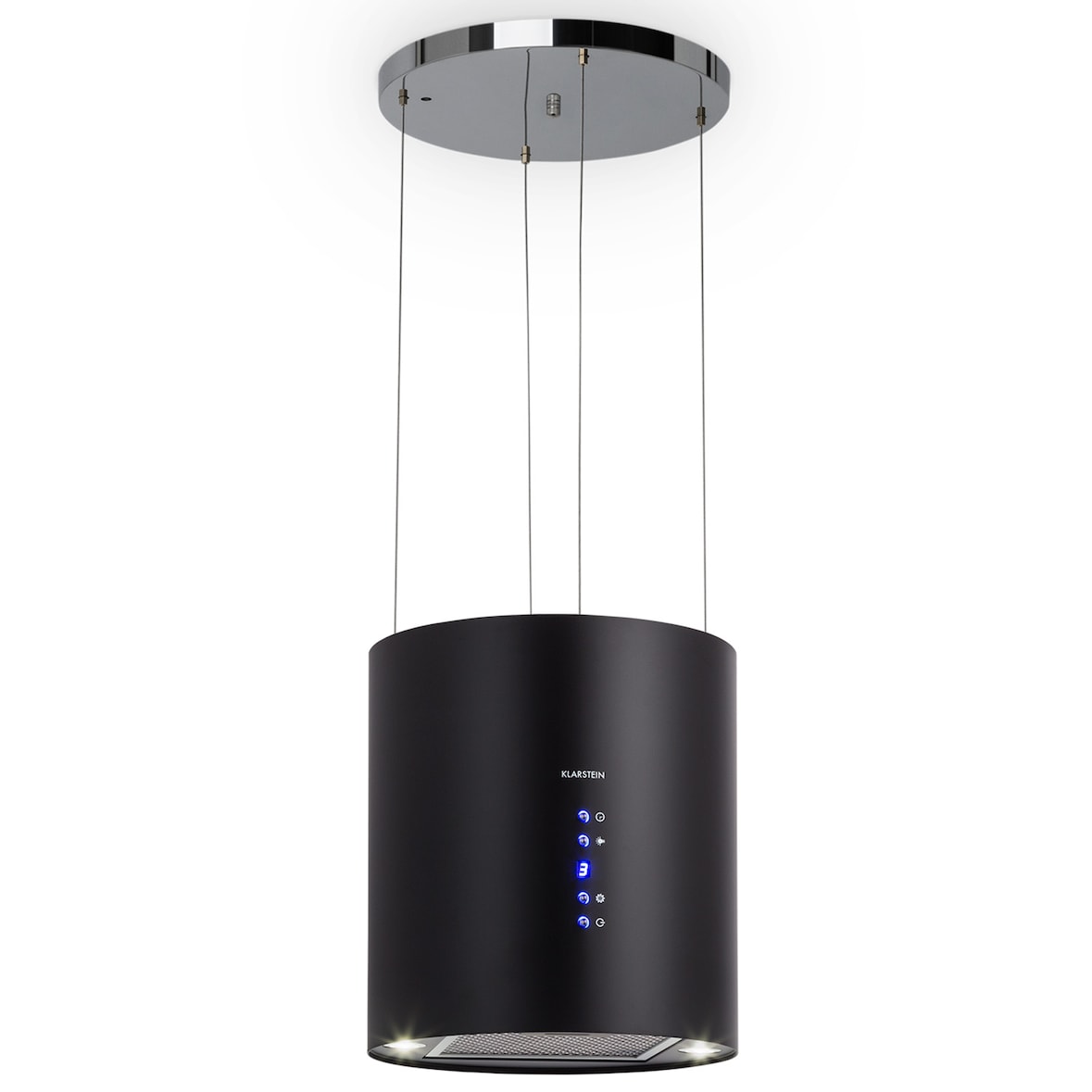 Klarstein Barett Inselabzugshaube Ø35 cm Umluft 558 m³/h LED Aktivkohlefilter Schwarz