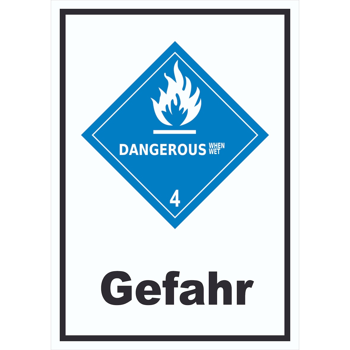 Schild wasserreaktive Stoffe Gefahr Dangerous when wet hochkant