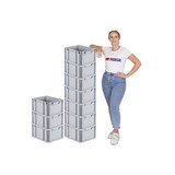 thumbnail of PROREGAL SparSet 10x Eurobox NextGen Grip mit Auflagedeckel & 4 blauen Verschlüssen, HxBxT 22x30x40cm, 20L, Grau, Griffe zu, Eurobehälter