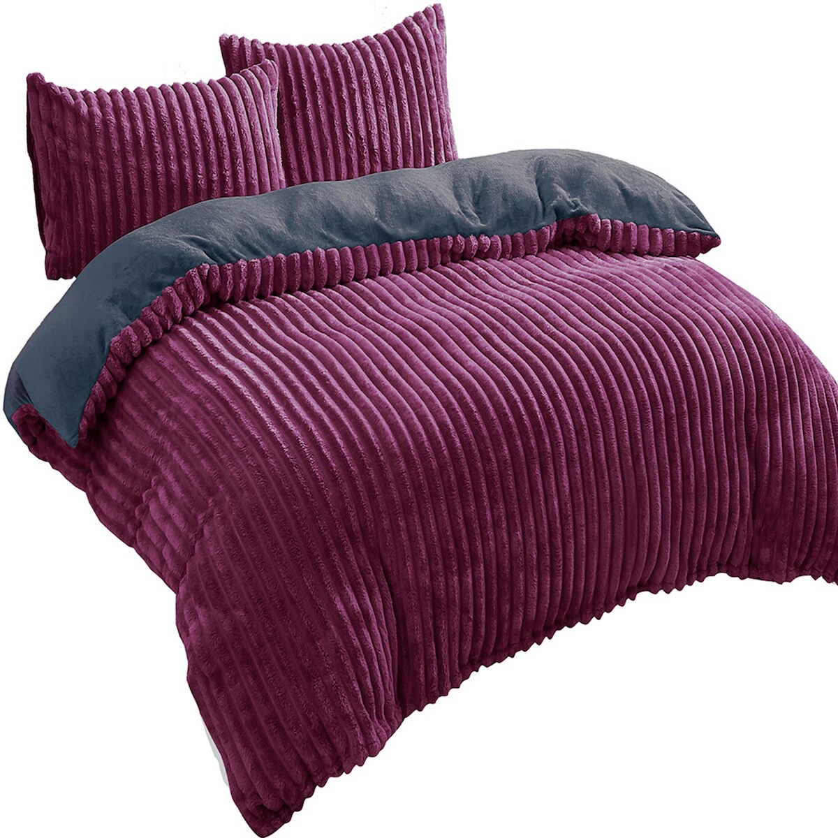 Leonado Vicenti Teddyplüsch Bettwäsche Set 155x220 cm Bordeaux Cord Optik mit Reißverschluss Wendeseite