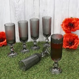 thumbnail of Agata 6x Sektgläser 130ml grau Glas Relief Sekt-Flöte Prosecco Champagner