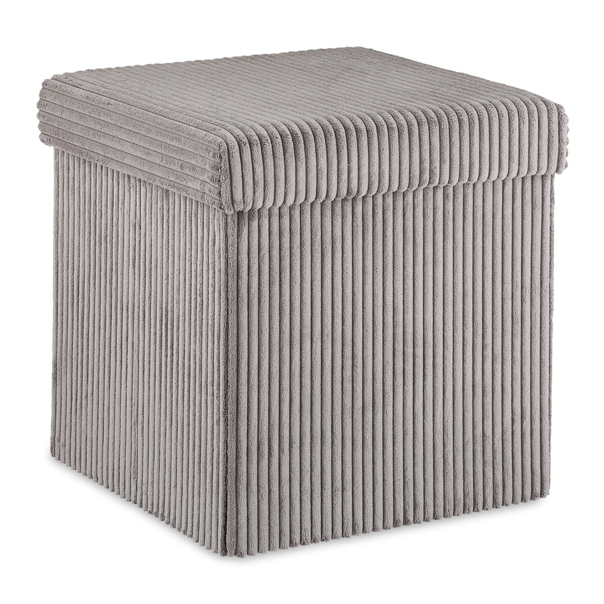 Relaxdays Sitzwürfel, faltbar, Sitzhocker mit Stauraum, Kordsamt, quadratisch, mit Deckel, Samthocker 38x38x38 cm, grau