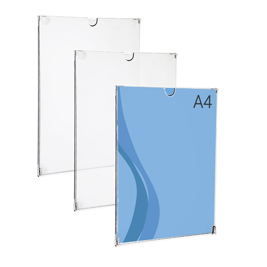 Danieli Store | Soporte para cartel de pared en policarbonato | Expositor de Pared Transparentes con Adhesivo (3 Unidades A4 Vertical)
