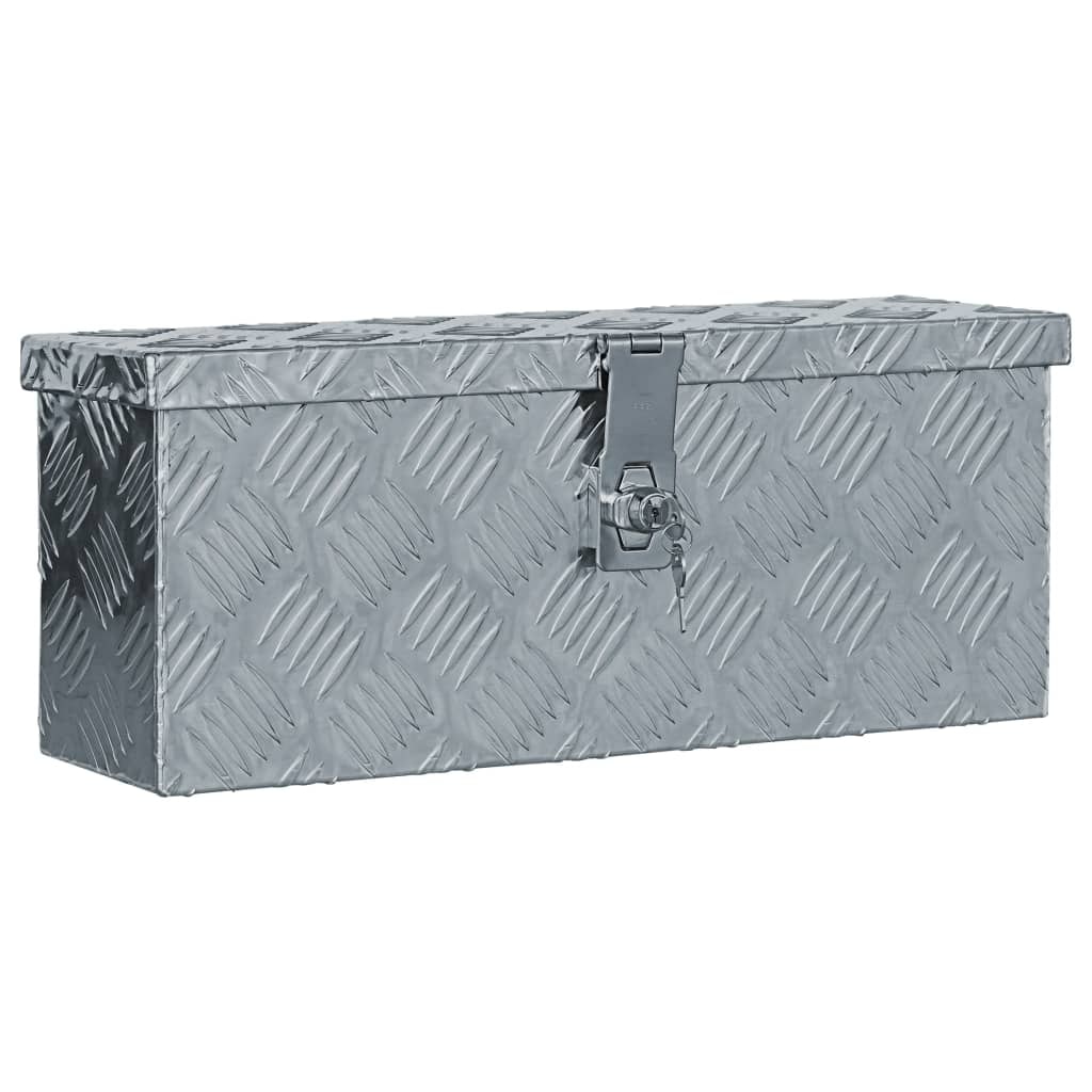 DELUKE® Aluminiumbox mit Deckel - Abschließbar Alubox Deichselbox Alu Anhängerbox Werkzeugkiste Metall Transportbox Metallkiste, 48,5x14x20cm Silber