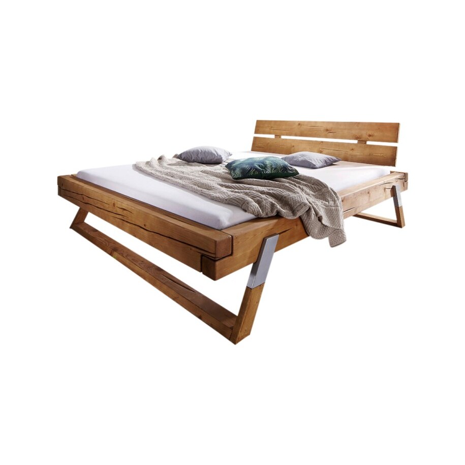 KAWOLA Balkenbett TOMA Fichte eichefarbig massiv 200x200cm