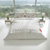 thumbnail of Bettwäsche 135x200 80x80 Partner Beige Weiß Rot Herz Design mit Reißverschluss 4tlg