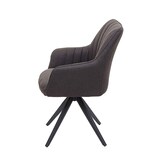 thumbnail of Esszimmerstuhl HWC-H73, Küchenstuhl Stuhl Armlehnstuhl, Retro Stahl Stoff/Textil ~ grau-braun