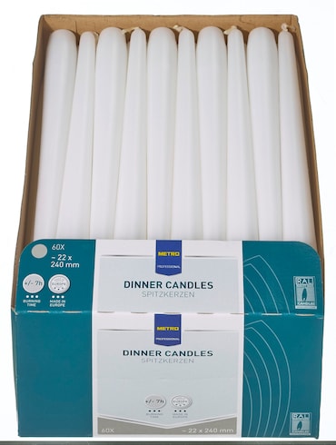 METRO Professional Bougies longues, paraffine, Ø 2.2 x 24 cm, durée d'éclairage de 7 heures, blanc, 60 pièces