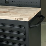 thumbnail of Werkplaatswerkbank op wielen 3-deurs kast 182 x 51 x 186 cm 15 laden met remmen - Houten werkblad 500kg draagvermogen VITO