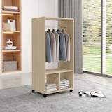 thumbnail of Armario ropero con ruedas armario para ropa con barra estantes abiertos organizador para colgar ropa de dormitorio 60x40x128 cm natural