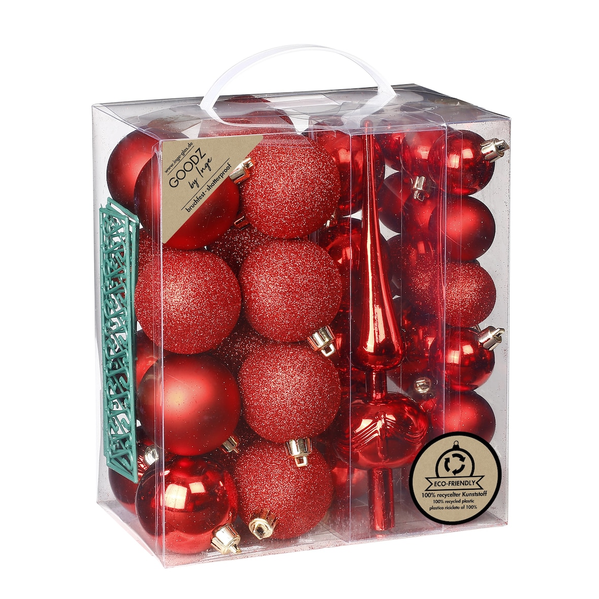 39 Weihnachtskugeln 4-6cm Kunststoff Christbaumkugeln mit Christbaumspitze Rot