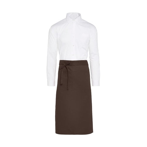 ROME - Medium Length Bistro Apron with Pocket: One Size / Brown
