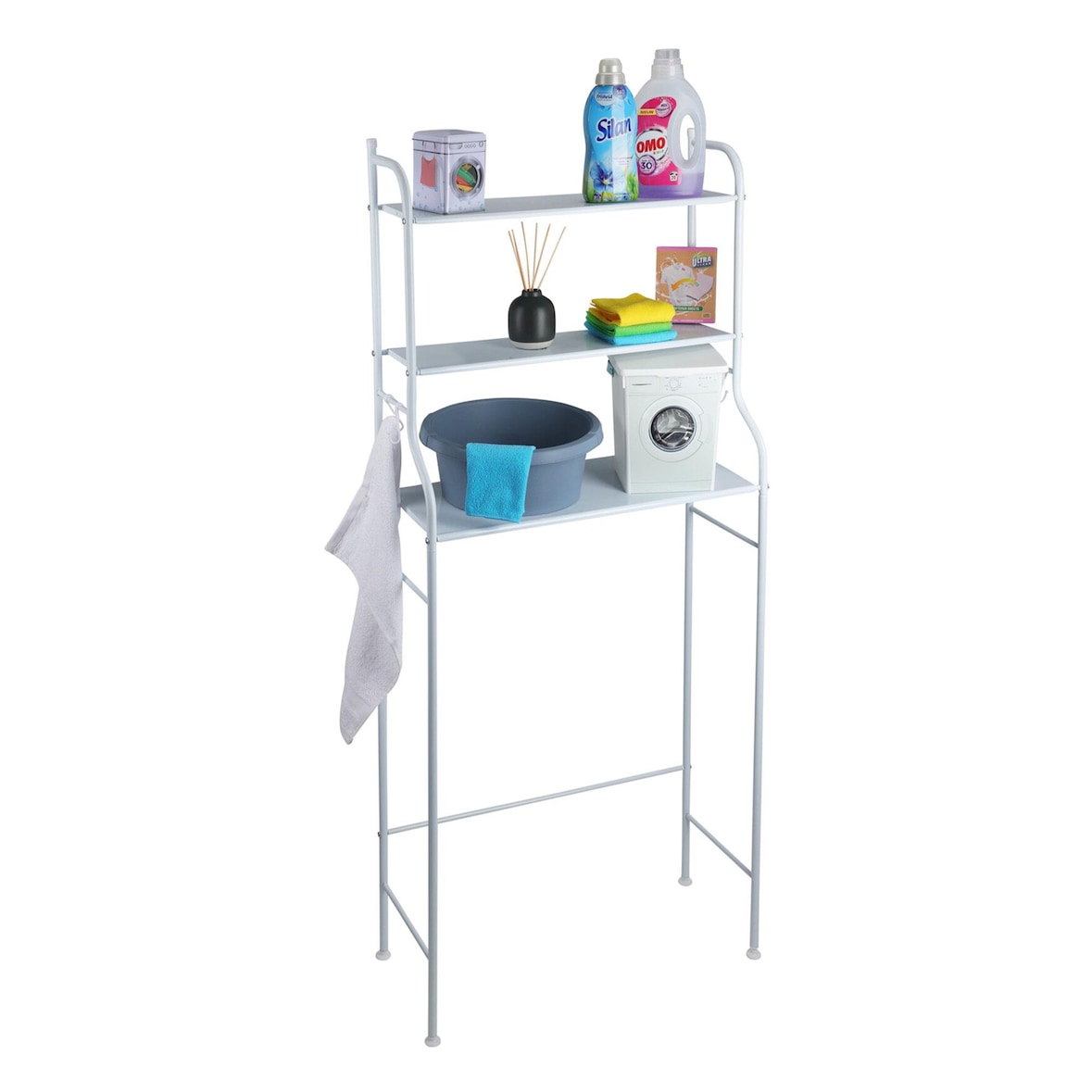 WellHome - Prateleira para máquina de lavar roupa de cima com 3 prateleiras em branco 65x25x155cm