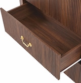 thumbnail of Merax hoge kast met LED-nis, 2 deuren, geribbelde structuur en 2 laden, walnoot, 76 x 38 x 180 cm