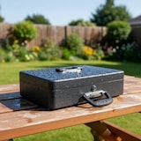 thumbnail of Relaxdays Geldkassette abschließbar, Münzgeldeinsatz, Scheinfach, Barkasse mit Griff, HxBxT: 10x37x28 cm, Eisen, grau