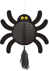 Ein schwarzer Spinnenanhänger mit gelben Augen.