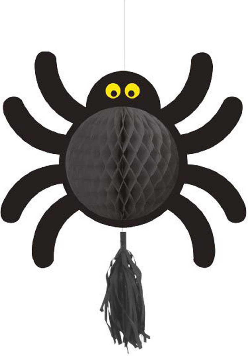 Ein schwarzer Spinnenanhänger mit gelben Augen.